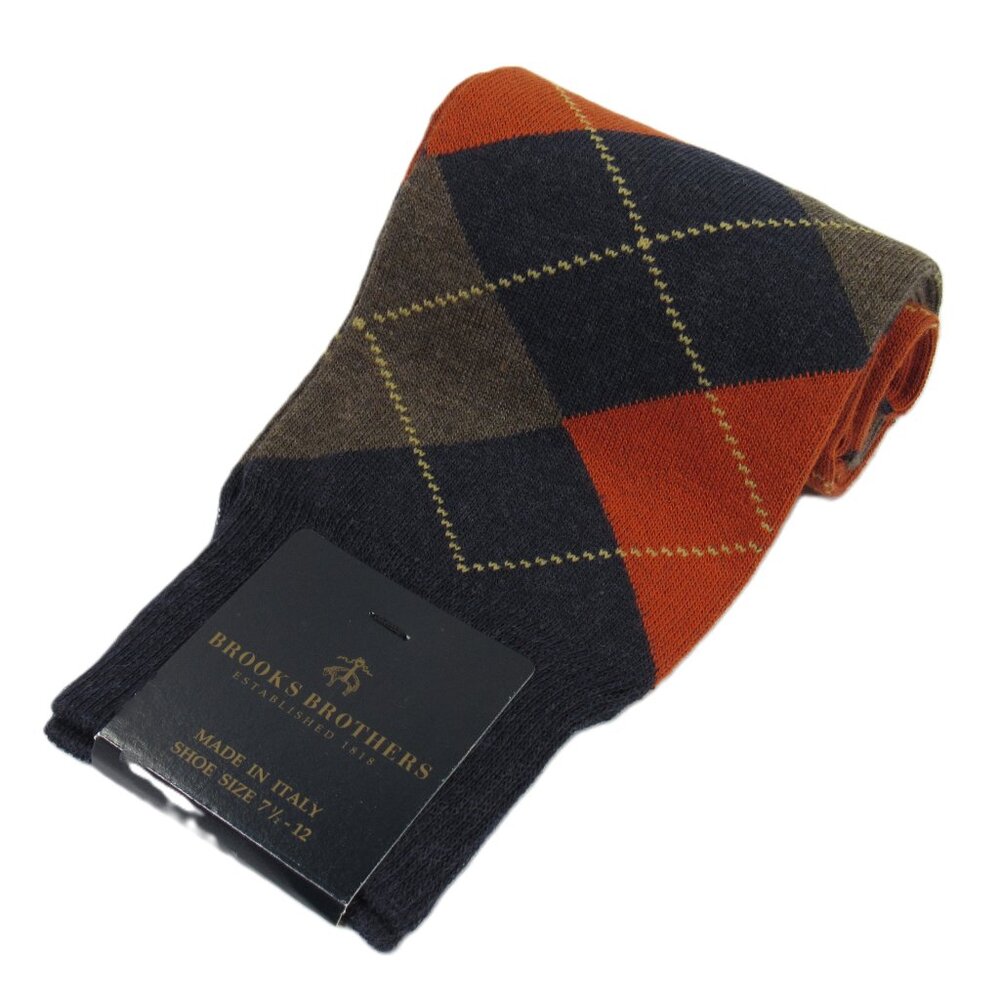 Brooks Brothers Men's Full Argyle Dress Socks Navy Blue Made in Italy One Size